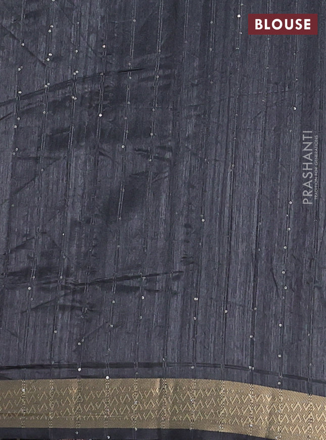 Semi tussar saree elephant grey with kalamakri prints & sequin work and zari woven border