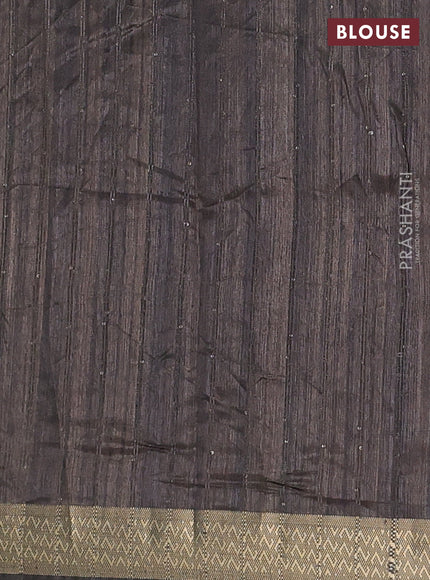 Semi tussar saree dark brown with kalamakri prints & sequin work and zari woven border