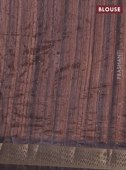 Semi tussar saree brown with kalamakri prints & sequin work and zari woven border