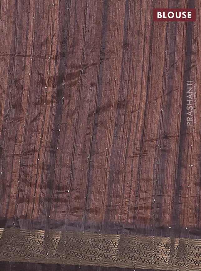 Semi tussar saree brown with kalamakri prints & sequin work and zari woven border