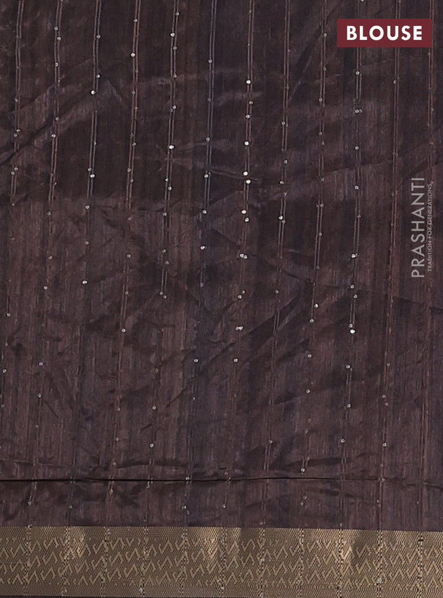 Semi tussar saree brown with kalamakri prints & sequin work and zari woven border