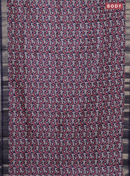 Semi tussar saree navy blue with allover floral prints & sequin work and zari woven border