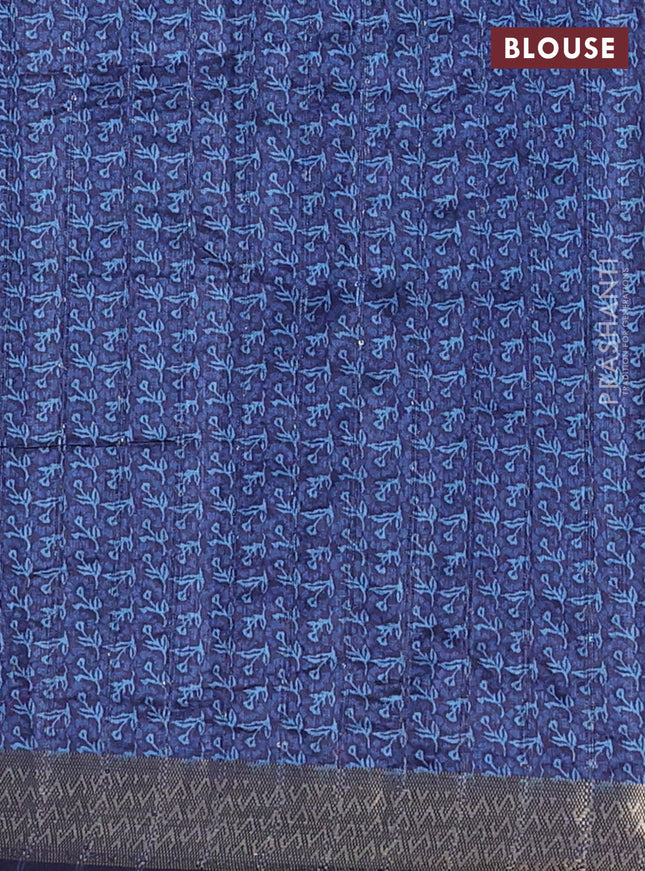 Semi tussar saree navy blue with allover floral prints & sequin work and zari woven border