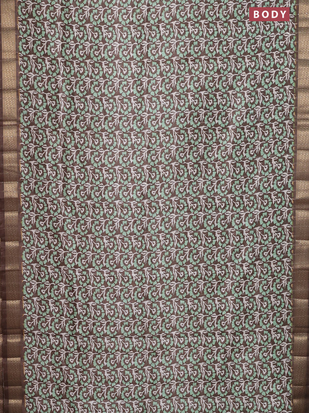 Semi tussar saree brown with allover floral prints & sequin work and zari woven border