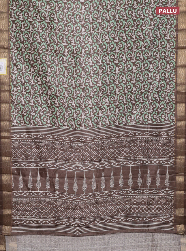 Semi tussar saree brown with allover floral prints & sequin work and zari woven border