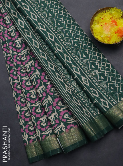 Semi tussar saree green with allover floral prints & sequin work and zari woven border