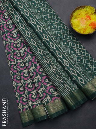 Semi tussar saree green with allover floral prints & sequin work and zari woven border