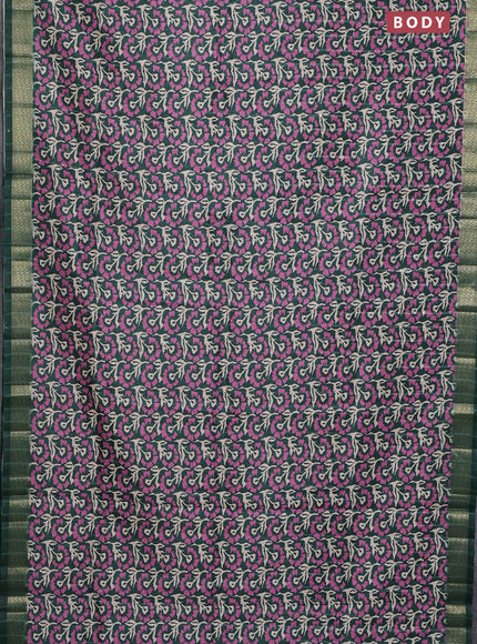 Semi tussar saree green with allover floral prints & sequin work and zari woven border