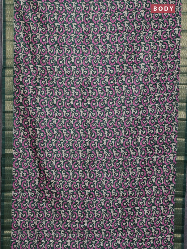Semi tussar saree green with allover floral prints & sequin work and zari woven border