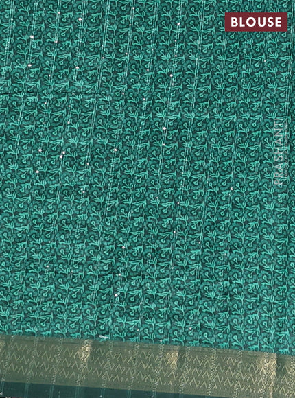 Semi tussar saree green with allover floral prints & sequin work and zari woven border
