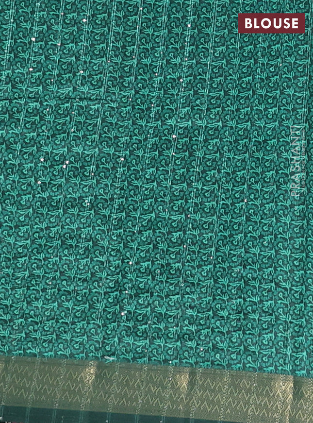 Semi tussar saree green with allover floral prints & sequin work and zari woven border