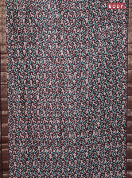 Semi tussar saree brown with allover floral prints & sequin work and zari woven border