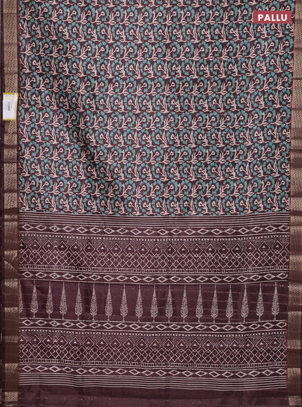 Semi tussar saree brown with allover floral prints & sequin work and zari woven border