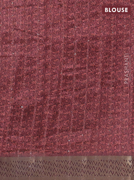 Semi tussar saree brown with allover floral prints & sequin work and zari woven border