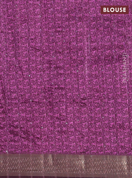 Semi tussar saree wine shade with allover floral prints & sequin work and zari woven border