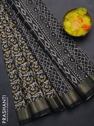 Semi tussar saree elephant grey with allover floral prints & sequin work and zari woven border