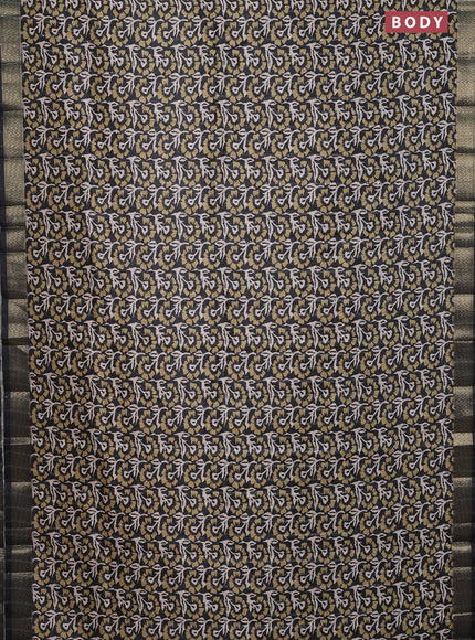 Semi tussar saree elephant grey with allover floral prints & sequin work and zari woven border