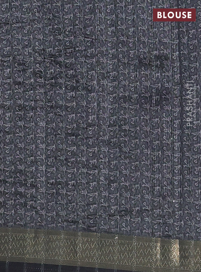 Semi tussar saree elephant grey with allover floral prints & sequin work and zari woven border