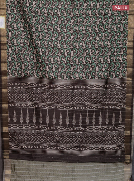 Semi tussar saree brown with allover floral prints & sequin work and zari woven border