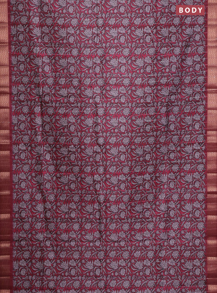 Semi tussar saree maroon with allover kalamkari prints & sequin work and zari woven border