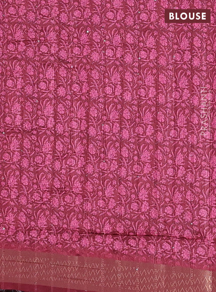 Semi tussar saree maroon with allover kalamkari prints & sequin work and zari woven border