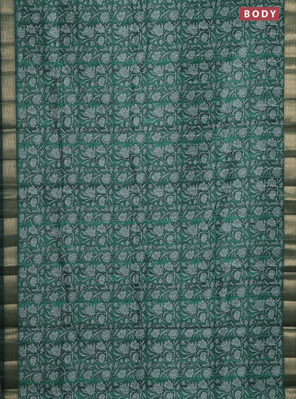 Semi tussar saree green with allover kalamkari prints & sequin work and zari woven border