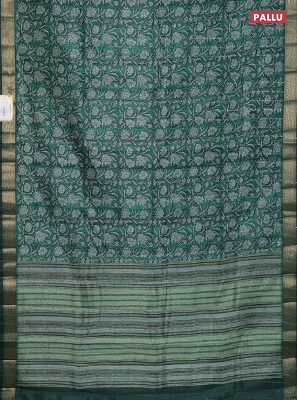 Semi tussar saree green with allover kalamkari prints & sequin work and zari woven border