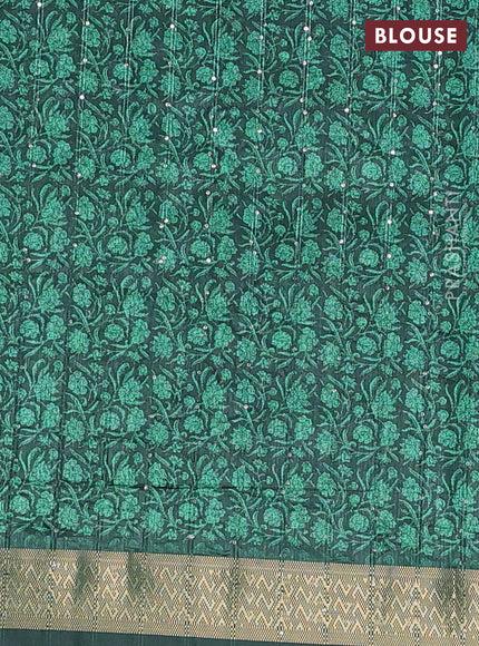 Semi tussar saree green with allover kalamkari prints & sequin work and zari woven border
