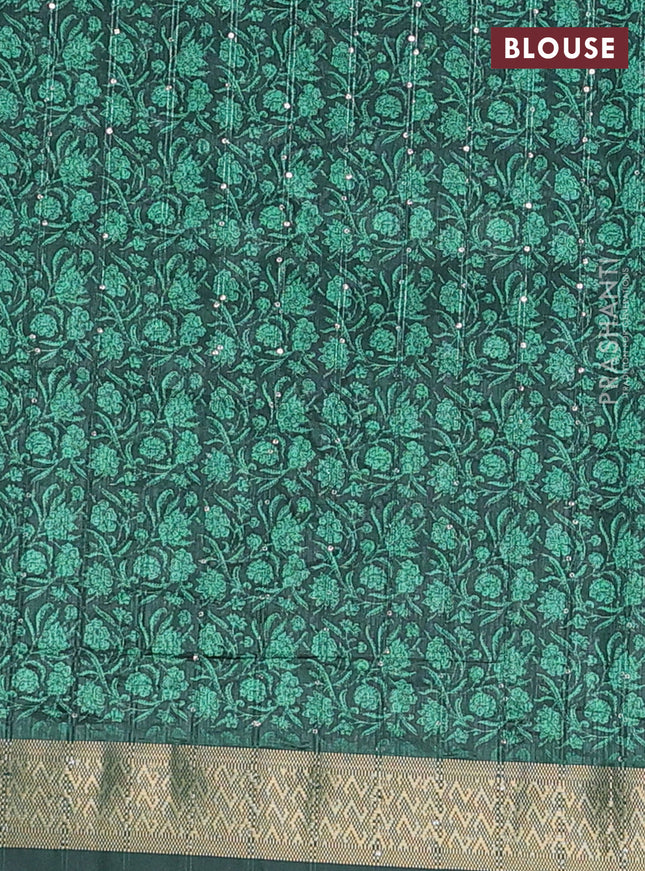 Semi tussar saree green with allover kalamkari prints & sequin work and zari woven border