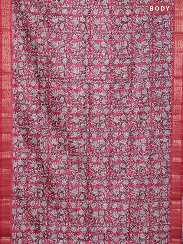 Semi tussar saree reddish pink with allover kalamkari prints & sequin work and zari woven border