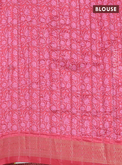 Semi tussar saree reddish pink with allover kalamkari prints & sequin work and zari woven border