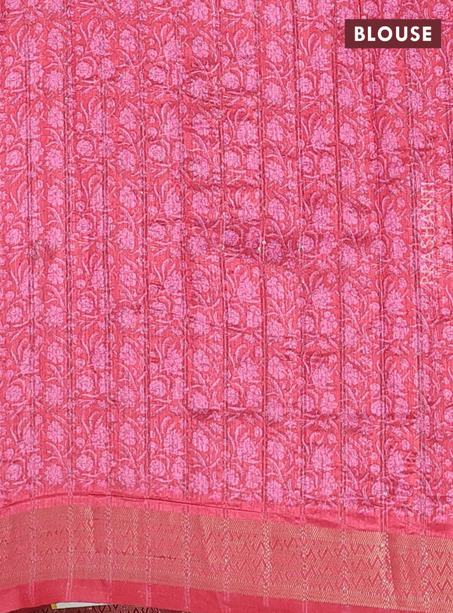 Semi tussar saree reddish pink with allover kalamkari prints & sequin work and zari woven border