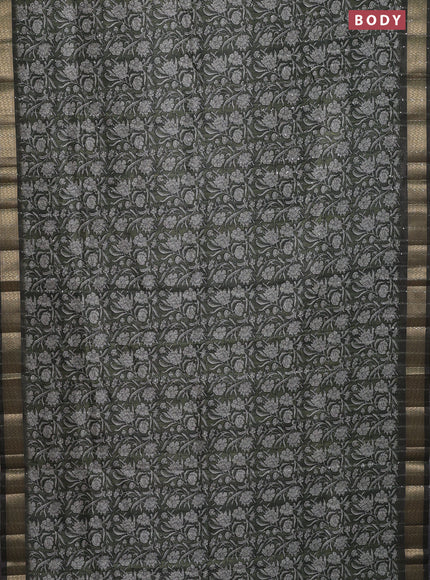 Semi tussar saree sap green with allover kalamkari prints & sequin work and zari woven border