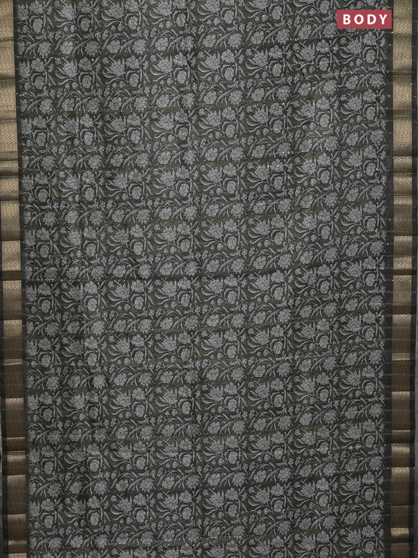 Semi tussar saree sap green with allover kalamkari prints & sequin work and zari woven border