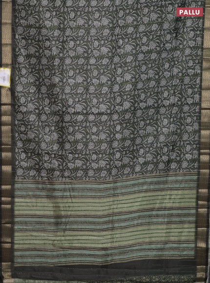 Semi tussar saree sap green with allover kalamkari prints & sequin work and zari woven border