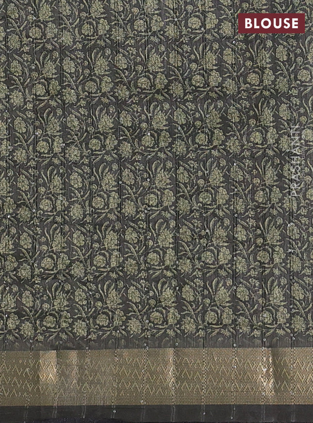 Semi tussar saree sap green with allover kalamkari prints & sequin work and zari woven border