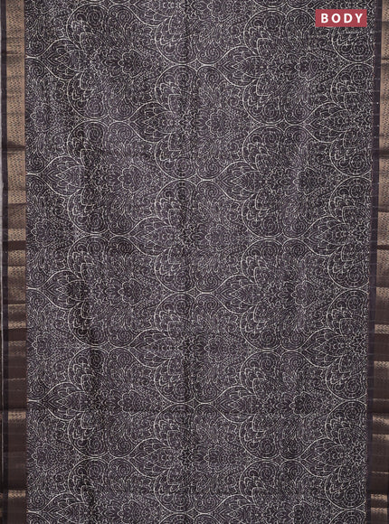 Semi tussar saree dark brown with allover prints & sequin work and zari woven border