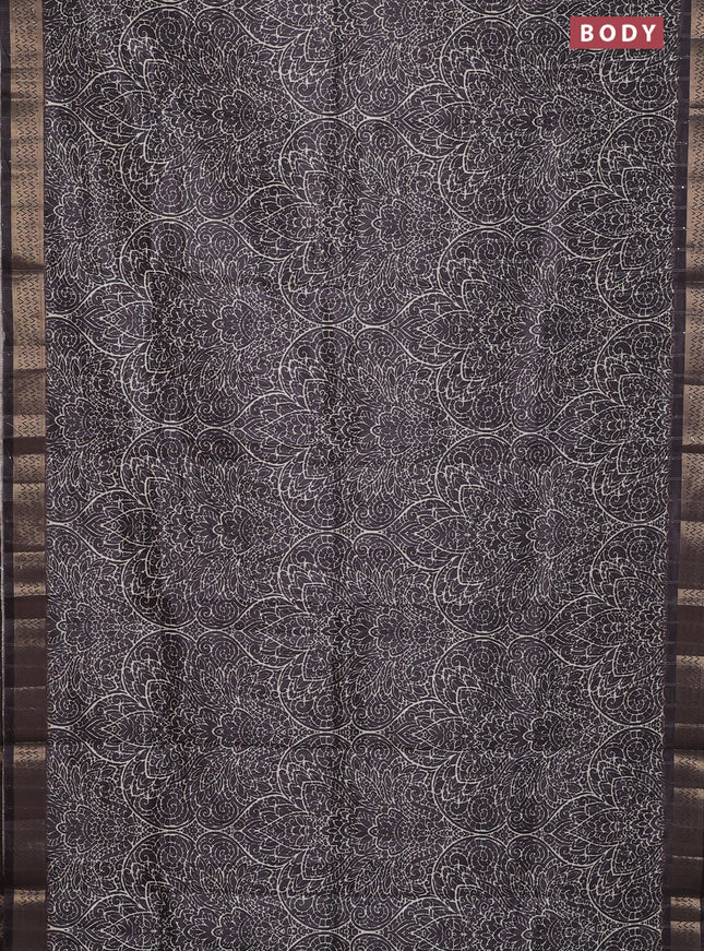 Semi tussar saree dark brown with allover prints & sequin work and zari woven border