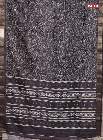 Semi tussar saree dark brown with allover prints & sequin work and zari woven border