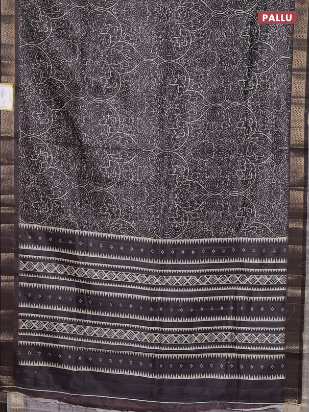Semi tussar saree dark brown with allover prints & sequin work and zari woven border