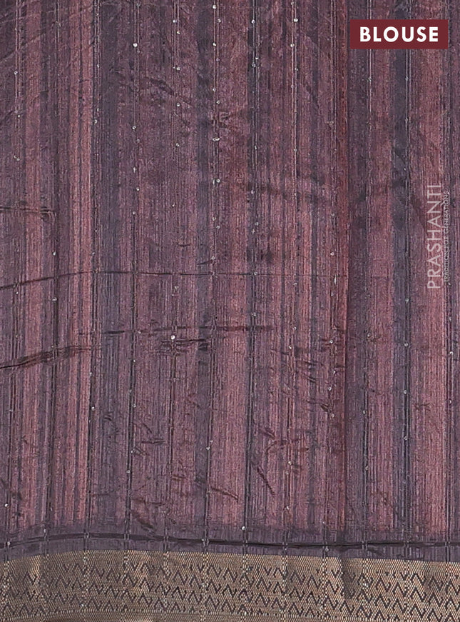 Semi tussar saree dark brown with allover prints & sequin work and zari woven border