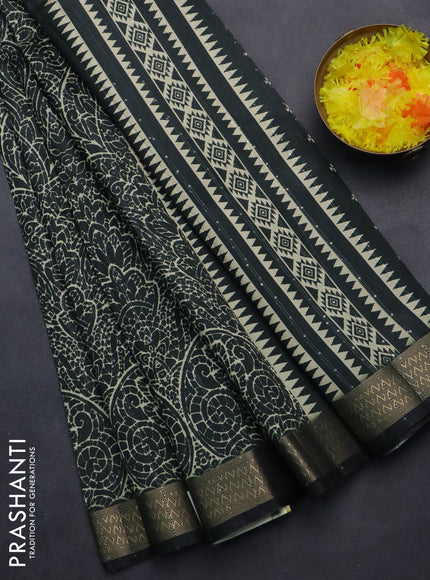 Semi tussar saree dark bottle green with allover prints & sequin work and zari woven border