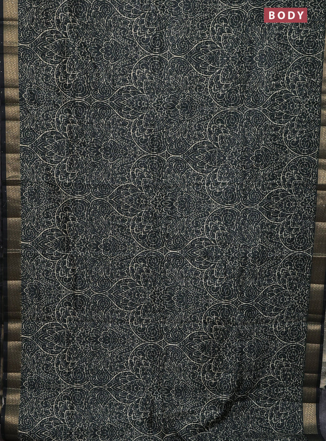 Semi tussar saree dark bottle green with allover prints & sequin work and zari woven border