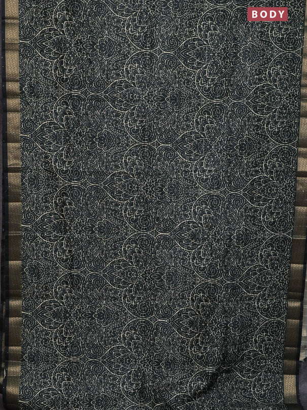 Semi tussar saree dark bottle green with allover prints & sequin work and zari woven border