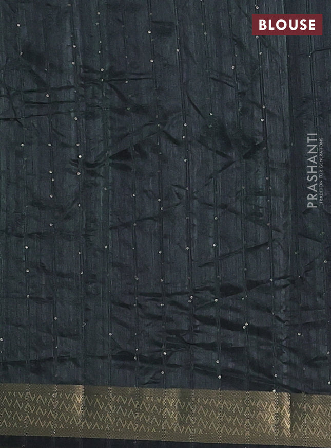 Semi tussar saree dark bottle green with allover prints & sequin work and zari woven border