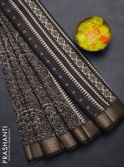 Semi tussar saree coffee brown with allover prints & sequin work and zari woven border