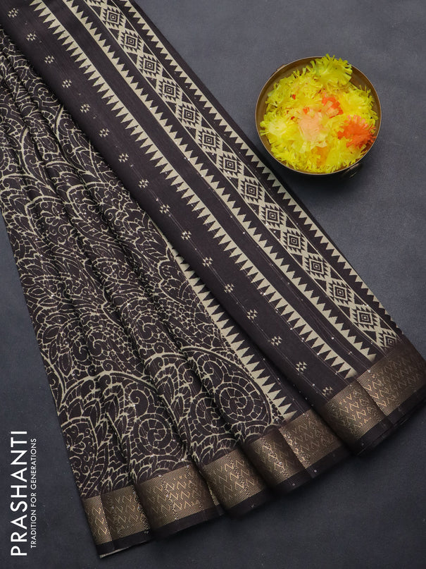Semi tussar saree coffee brown with allover prints & sequin work and zari woven border