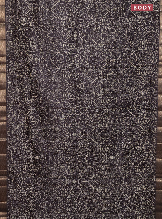 Semi tussar saree coffee brown with allover prints & sequin work and zari woven border