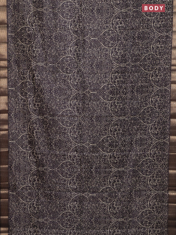 Semi tussar saree coffee brown with allover prints & sequin work and zari woven border