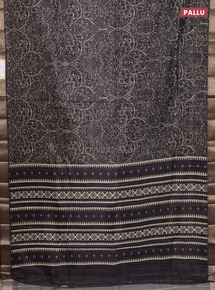 Semi tussar saree coffee brown with allover prints & sequin work and zari woven border